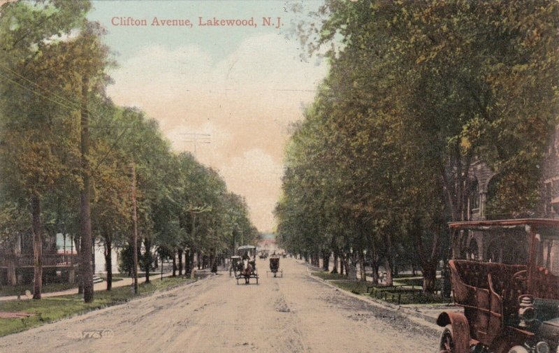 New Jersey Lakewood Old Car Horse & Buggies On Clifton Avenue 1912 sk290