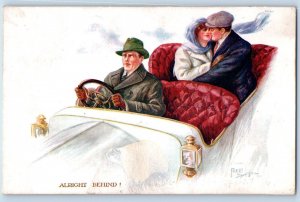Fred Spurgin Artist Signed Postcard Alright Behind Couple Romance Kissing Car