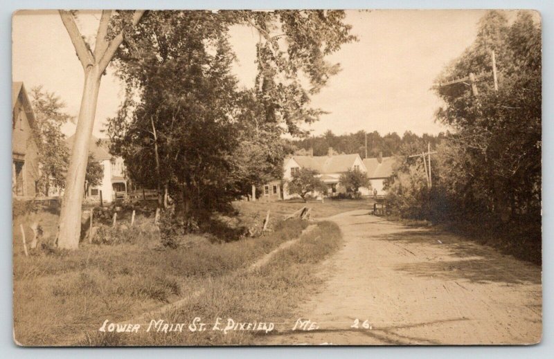 Wilton-East Dixfield ME~Man Stands By His House on Dirt Lower Main St~RPPC c1910