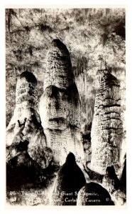 Twin Domes and Giant Stalagmites Carlsbad Cavern New Mexico RPPC Postcard