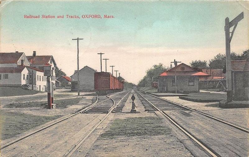 Oxford MA 1908 Railroad Station Train Depot Postcard