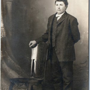 c1910s Jefferson, IA Handsome Young Man RPPC Short Guy F.R Tinsley's Studio A213