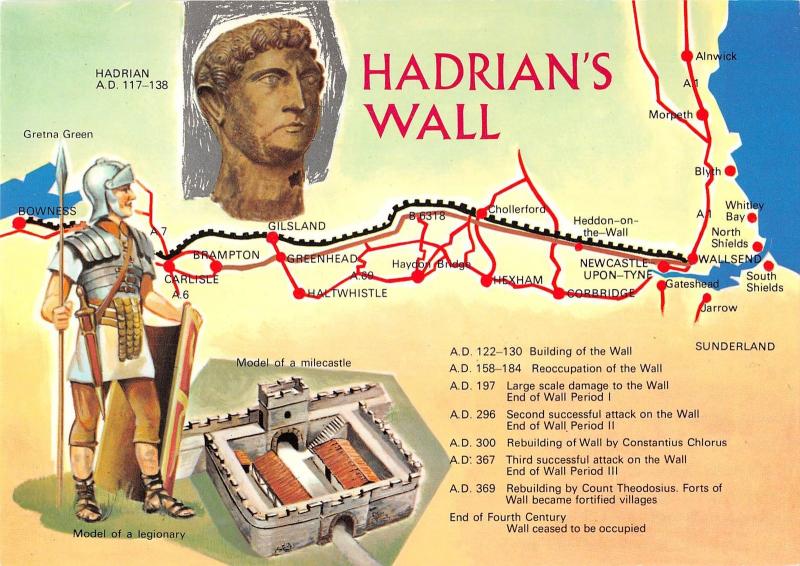 uk5279 hadrians wall uk map carte geographique