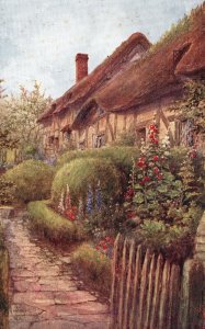 Vintage Postcard Hathaway's Cottage Houses Stratford-on-Avon England UK Artwork