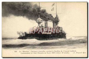 Old Postcard Boat Cruiser Massena has turrets carrying the flag of & # 39amir...