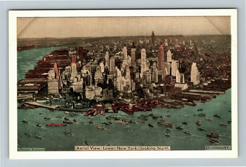 New York City NY- New York, Aerial View of Lower New York, Chrome Postcard 