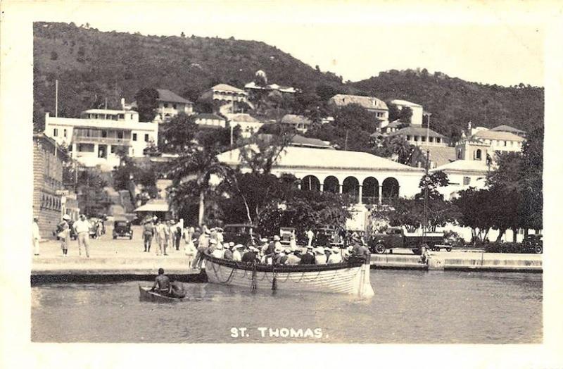 St Thomas Harbor Boat View Cruise Ship Issue Real Photo Postcard