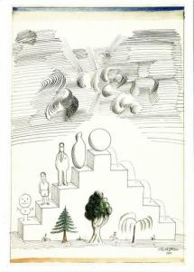 Biography by Saul Steinberg Cartoon Postcard