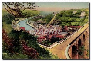 Modern Postcard Dinan General view of the Old Bridge and the viaduct Rance