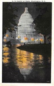 Washington, D.C.   US CAPITOL Night View & Reflection   c1920's Postcard