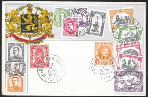 BELGIUM Stamps on Postcard Embossed Shield Used c1938