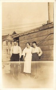 1920s RPPC Real Photo Postcard Man Wife And Daughter Houses