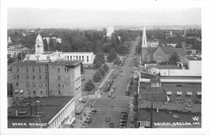 Postcard RPPC Oregon Salem State Street aerial View automobiles 23-13384