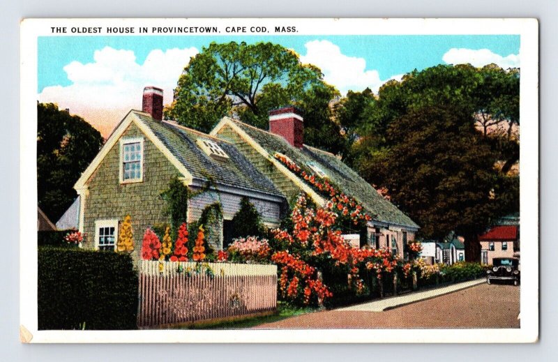 Postcard Massachusetts Cape Cod MA Provincetown Oldest House 1930s