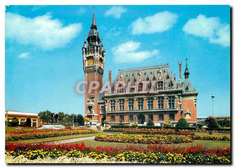 Modern Postcard Calais Calais Hotel de Ville and gardens Flowers