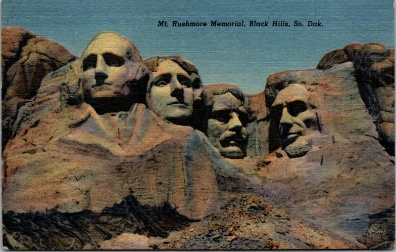 Vtg 1940s Mt Rushmore Memorial Black Hills South Dakota SD Unused Postcard