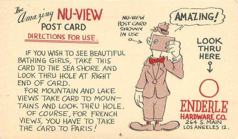 LOS ANGELES CA ENDERLE HARDWARE COMPANY 264 S MAIN AMAZING NU VIEW POSTCARD