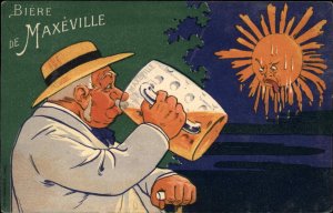 Beer Adv Beautiful Art Deco Man Drinks Sweating Sun Fantasy MAXEVILLE Postcard