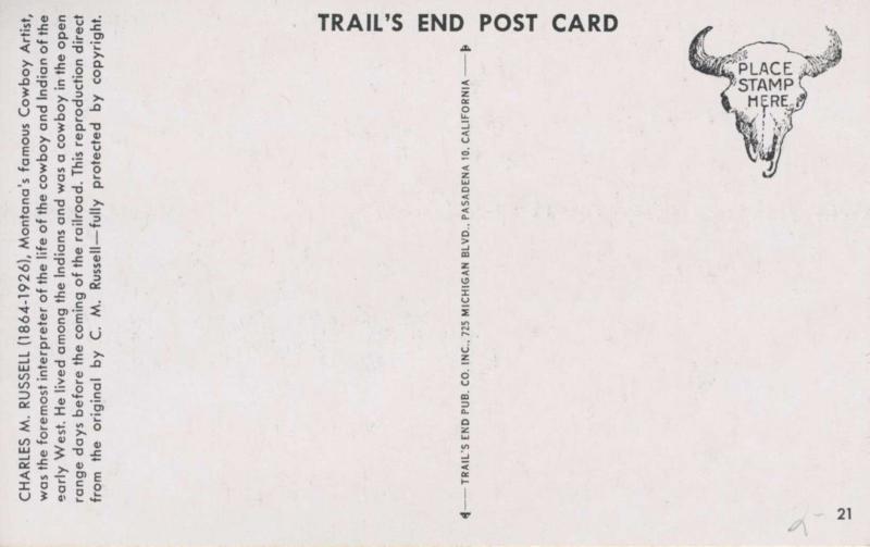 Throwed Bucked Off Charles M. Russell Cowboy Artist Trails End Postcard D28