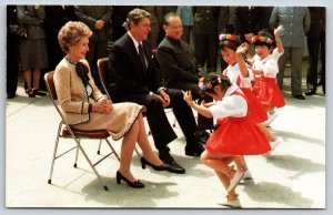 President & Patriotic~Reagan & Nancy Reagan Nursery In Shanghai~Vintage Postcard
