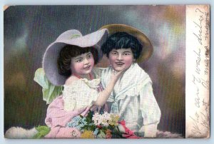 Children Postcard Dolls Flowers Worcester Massachusetts MA 1907 Antique Posted