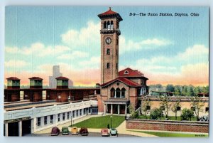 Dayton Ohio OH Postcard Union Terminal Station Depot Building Cars Street Scene