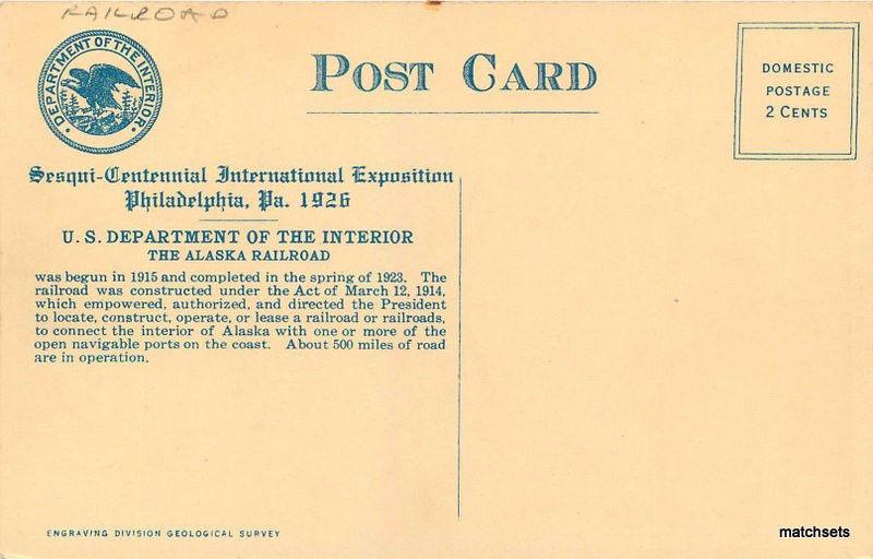 1926 Railroad Train Trestle Bridge Bartlett Glacier Alaska postcard 9792