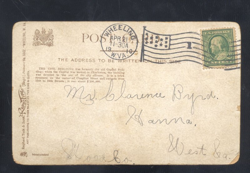 WHEELING WEST VIRGINIA CITY BUILDING RAPHAEL TUCK VINTAGE POSTCARD 1910