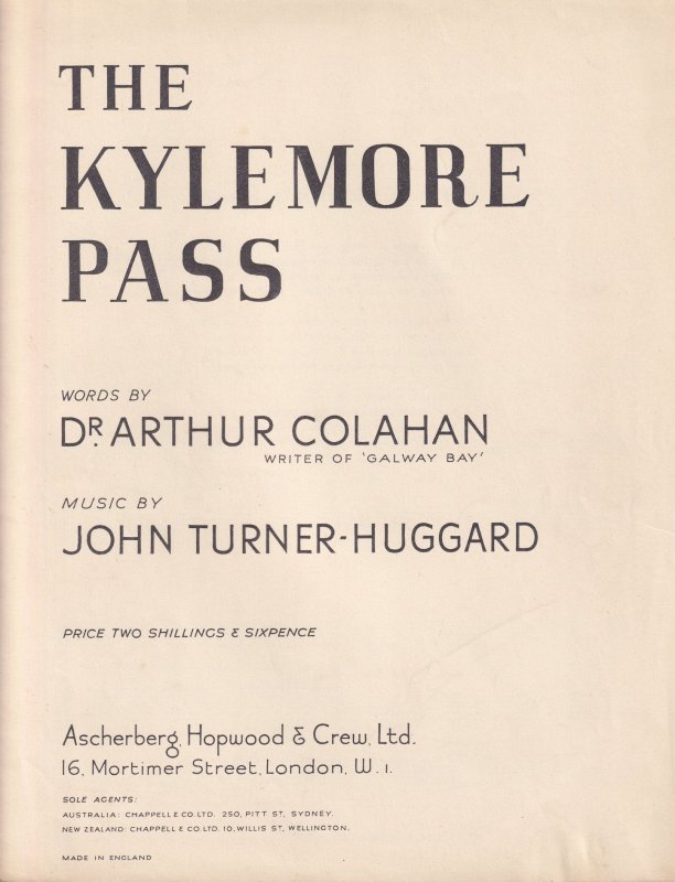 The Kylemore Pass John Turner Huggard Irish Olde Folk Sheet Music