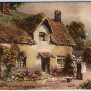 c1910s Cowley, England Thatched Roof Cottage Flowering Garden Charming Home A353