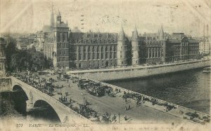 Postcard France Paris conciergerie bus tram doubledecker carriage