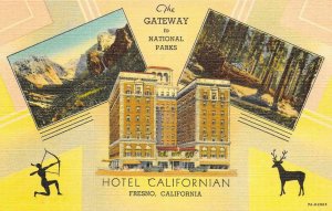 HOTEL CALIFORNIAN Fresno, CA San Joaquin Valley Vintage Linen Postcard c1940s