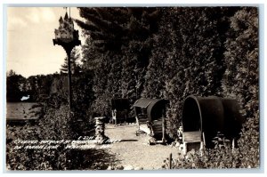 1946 Covered Wagons Whispering Pines On Marl Lake Waupaca Wisconsin WI Postcard