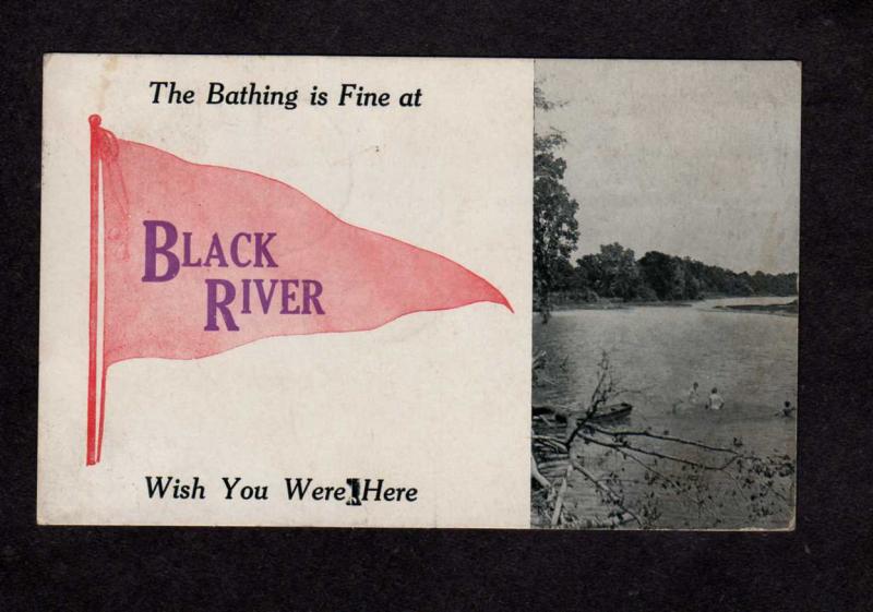 NY Bathing in Black River Banner Flag New York Vintage Postcard