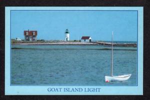 ME Goat Island Light Lighthouse Cape Porpoise Harbor MAINE Postcard Boat PC