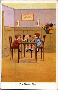 Boys Playing Cards Kids Vintage Postcard 03.64