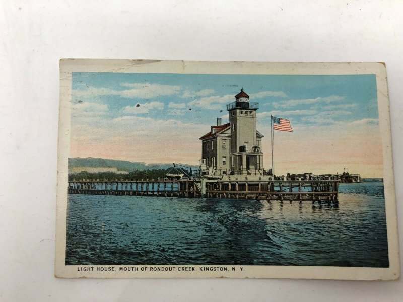 Kingston NY Lighthouse Roundout Creek vintage postcard 1920s