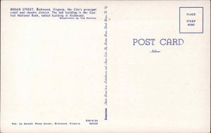 Richmond Virginia VA Street Scene 1950s-60s  Postcard