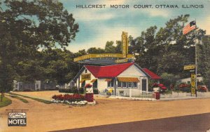 Ottawa Illinois linen, street view of Hillcrest Motor Court vintage pc DD6995