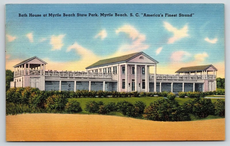 Myrtle Beach South Carolina~State Park Bath House~1940s Linen Postcard 