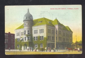 TOPEKA KANSAS ROCK ISLAND RAILROAD DEPOT TRAIN STATION 1908 VINTAGE POSTCARD