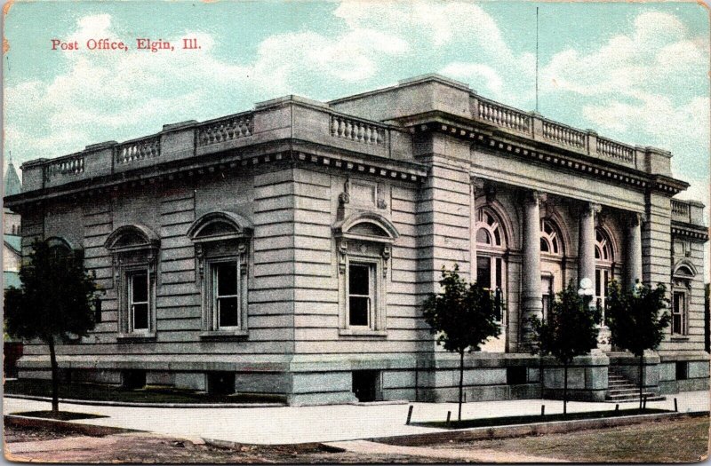 Postcard United States Post Office in Elgin, Illinois