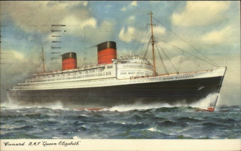 Cunard Line Steamship RMS Queen Elizabeth Paquebot Cancel May 20 1957 PC