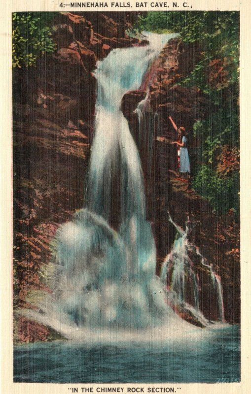 Vintage Postcard Minnehaha Falls In Chimney Rock Station Bat Cave North Carolina