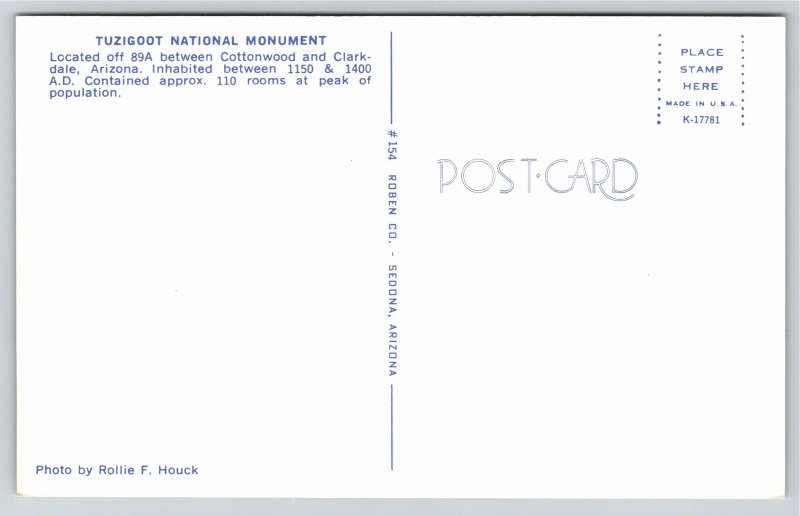 Arizona~Tuzigoot Natl Monument Pueblo Ruin On Sandstone Ridge~Vintage Postcard