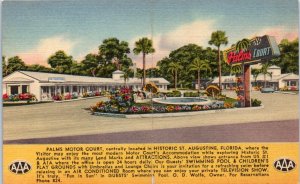 1940s Palms Motor Court Motel & Live Oak Tree St. Augustine Florida Postcard