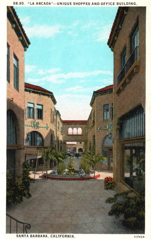 Vintage Postcard La Arcada Unique Shoppes and Office Building Santa Barbara CA