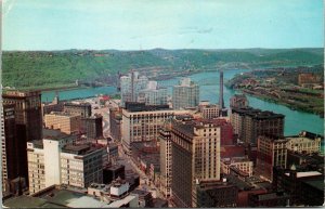 Golden Triangle Pittsburgh PA Pennsylvania Gulf Building Ohio River Vtg Postcard 