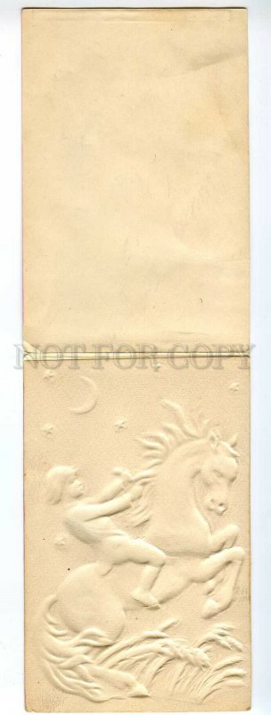 075347 RUSSIAN Rural Type Man on Magic HORSE old PC w/ SILK