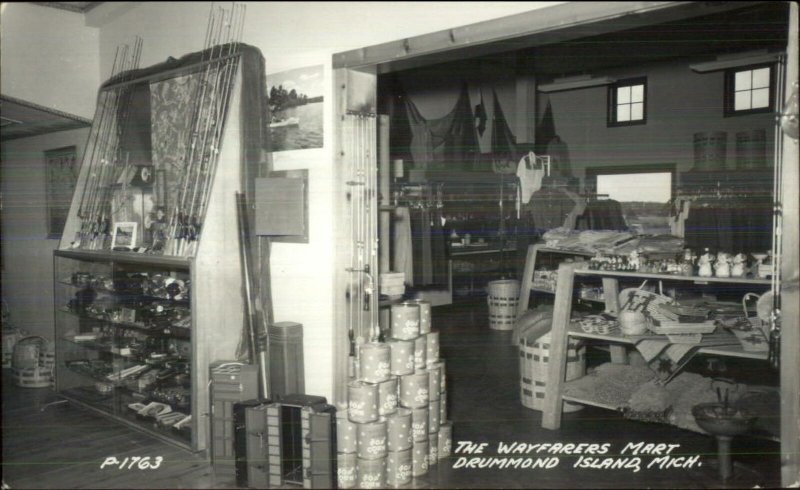 Drummond Island MI Wayfarers Mart Store Interior Fishing Gear Rods Reels RPPC